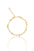 A delicate gold chain bracelet features alternating white pearls and textured gold beads against a clean white background.
