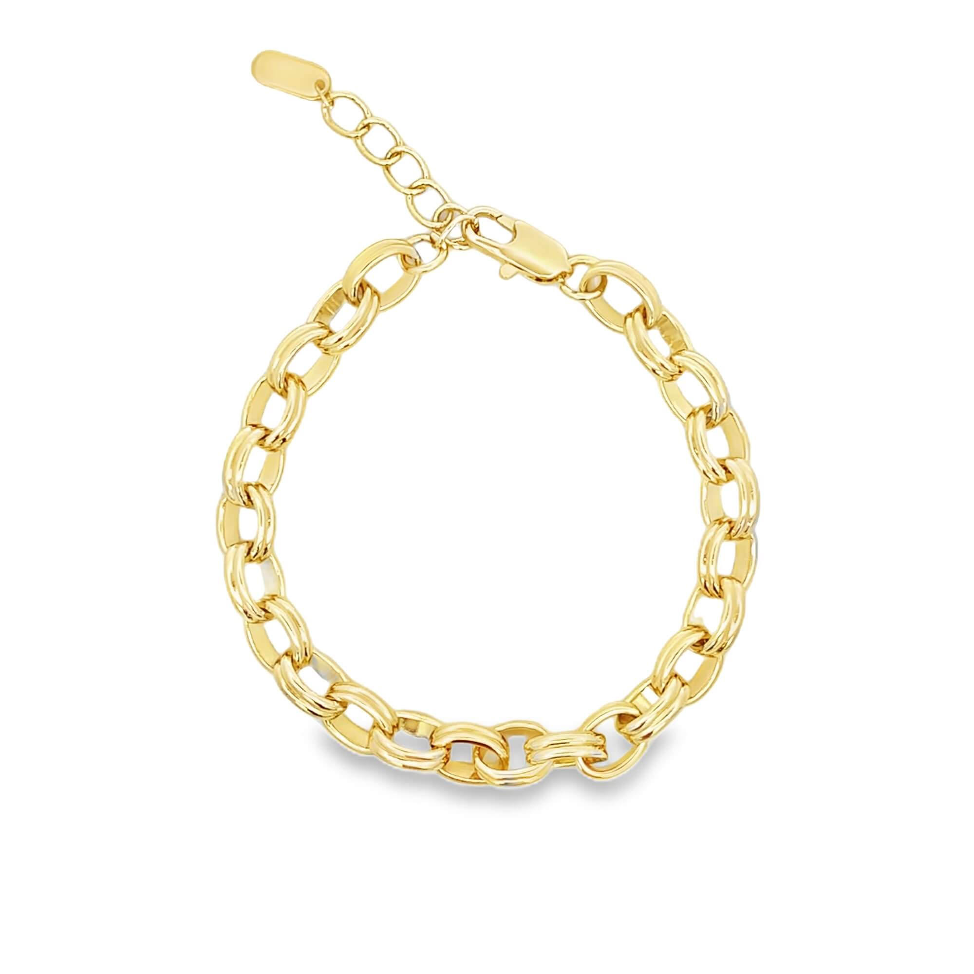 Double oval link chain bracelet with extender in gold or silver finish. Adjustable, minimalist chain jewelry perfect for layering.