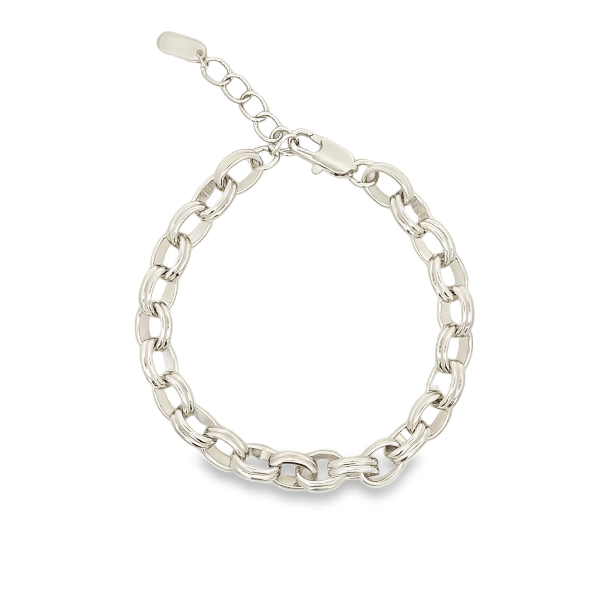 Double oval link chain bracelet with extender in gold or silver finish. Adjustable, minimalist chain jewelry perfect for layering.