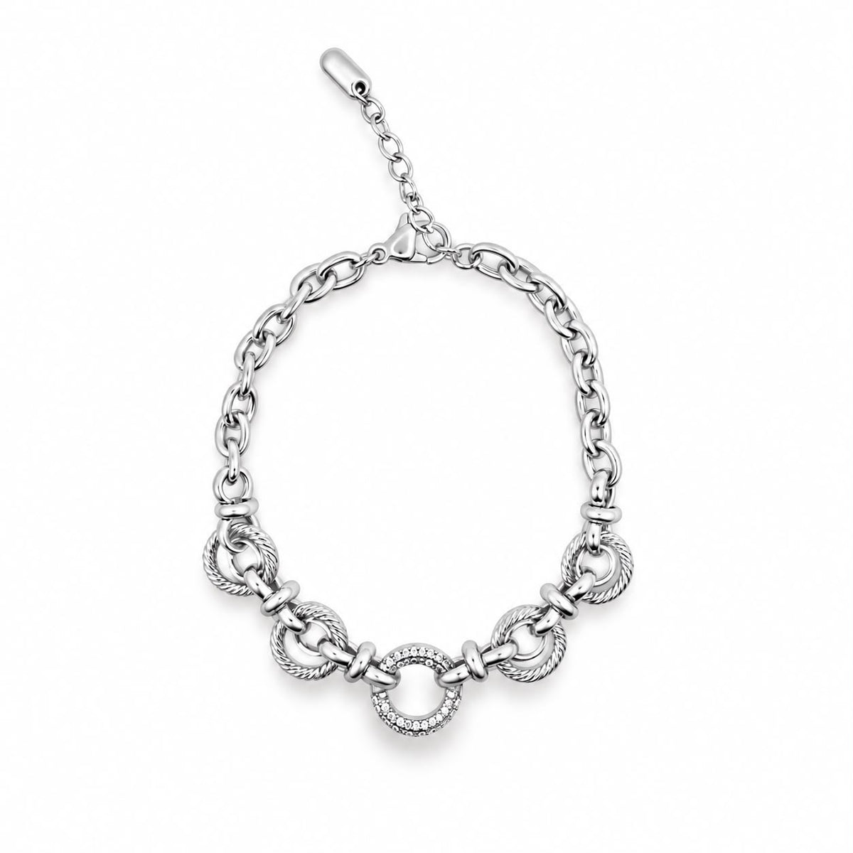 Textured Circle Link CZ Bracelet (F190B/I267)