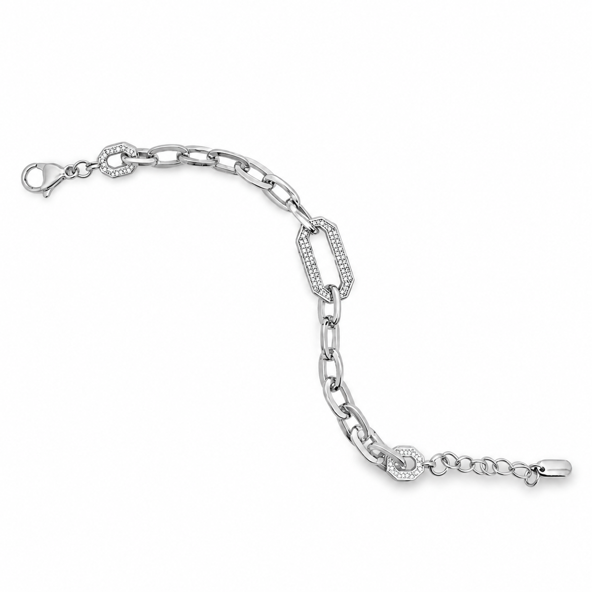 Oval Paperclip Necklace with CZ (F208A/I341)