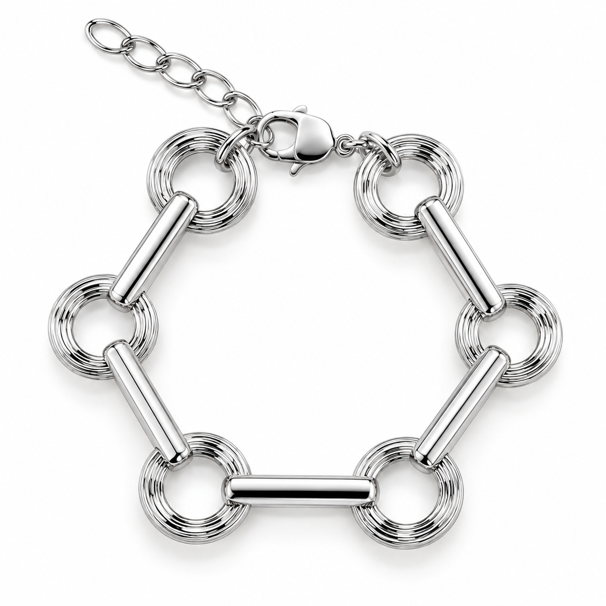 Shop the Thick Round & Rectangular Link Necklace & Bracelet, featuring bold mixed-shape links in 18K Gold Filled or Silver Laminated finishes.