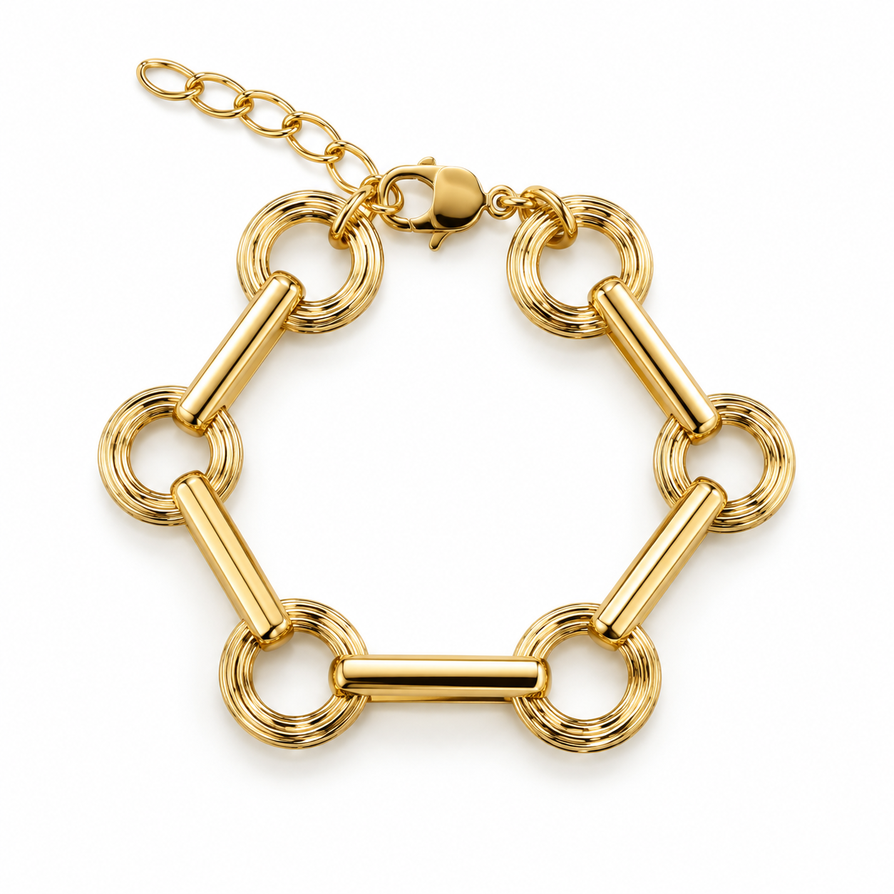 Shop the Thick Round & Rectangular Link Bracelet featuring bold mixed-shape links and a polished finish. Available in 18K Gold Filled and Silver Laminated.