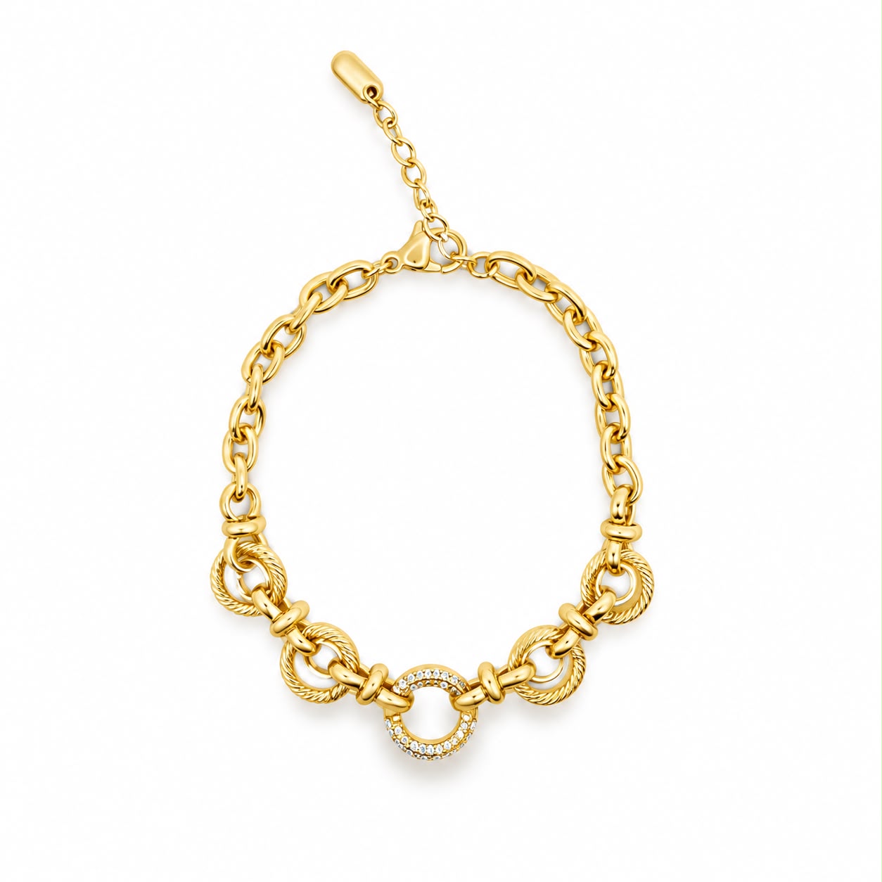 Textured Circle Link CZ Bracelet (F190B/I267)