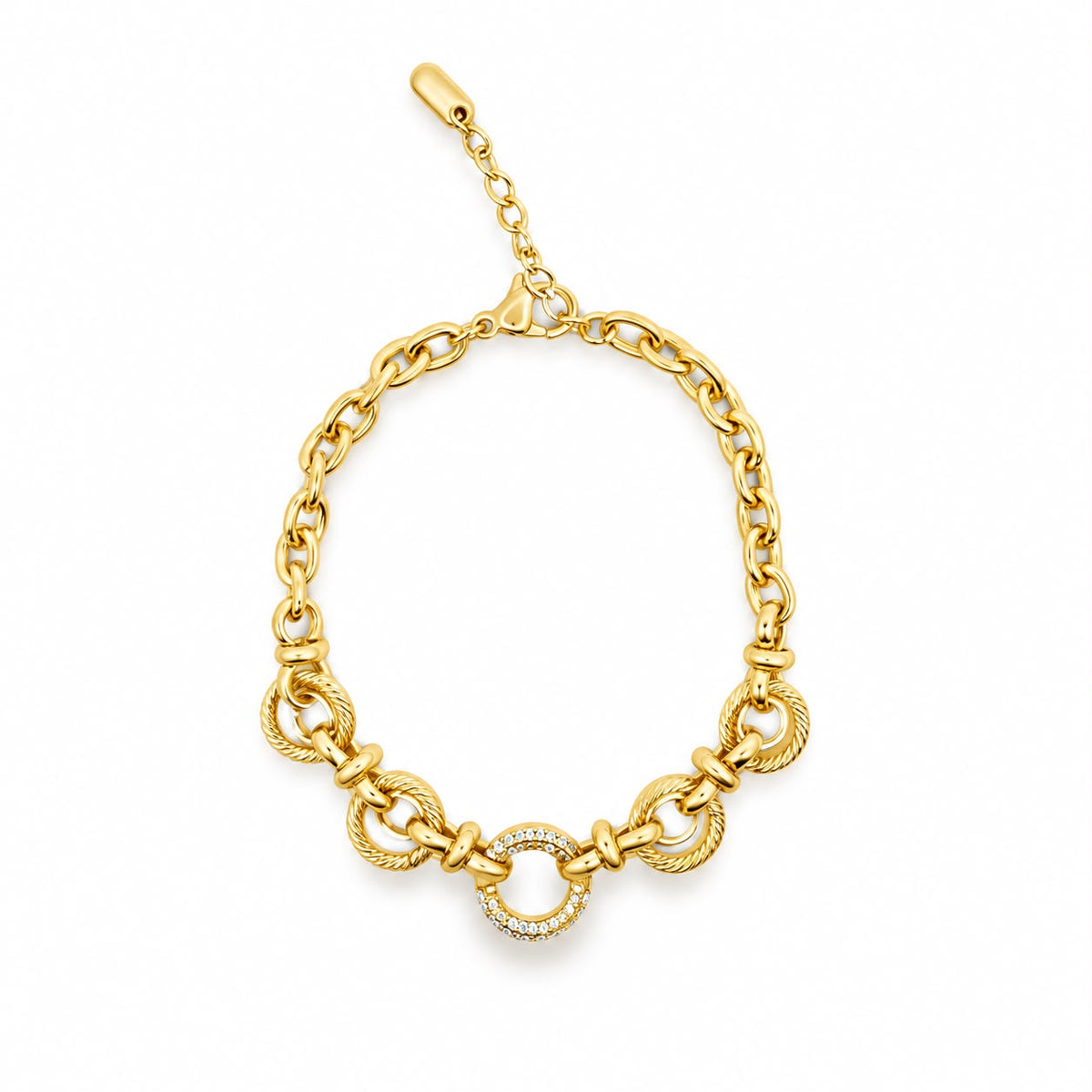 Textured Circle Link CZ Bracelet (F190B/I267)