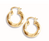 A pair of polished thick gold twist hoop earrings display their shiny metallic texture against a clean white background.