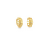 A pair of textured gold huggie hoop earrings features openwork heart sides and a small inset diamond accent.