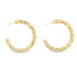 A pair of textured gold hoop earrings displays a detailed, bumpy surface against a clean white background.