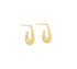 A pair of polished gold U-shaped hoop earrings rests against a clean white background.
