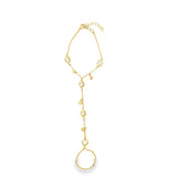 Bezel Cubic Zirconia Station Rolo Hand Chain Bracelet (I444)