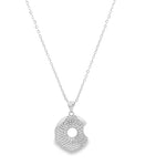 Modern gold open circle pendant necklace featuring pavé cubic zirconia stones. A minimalist yet eye-catching necklace perfect for layering or everyday wear.
