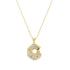 Modern gold open circle pendant necklace featuring pavé cubic zirconia stones. A minimalist yet eye-catching necklace perfect for layering or everyday wear.