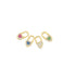 Four gold padlock charms featuring pave diamonds and colorful gemstone hearts in pink, blue, white, and green rest against a white background.