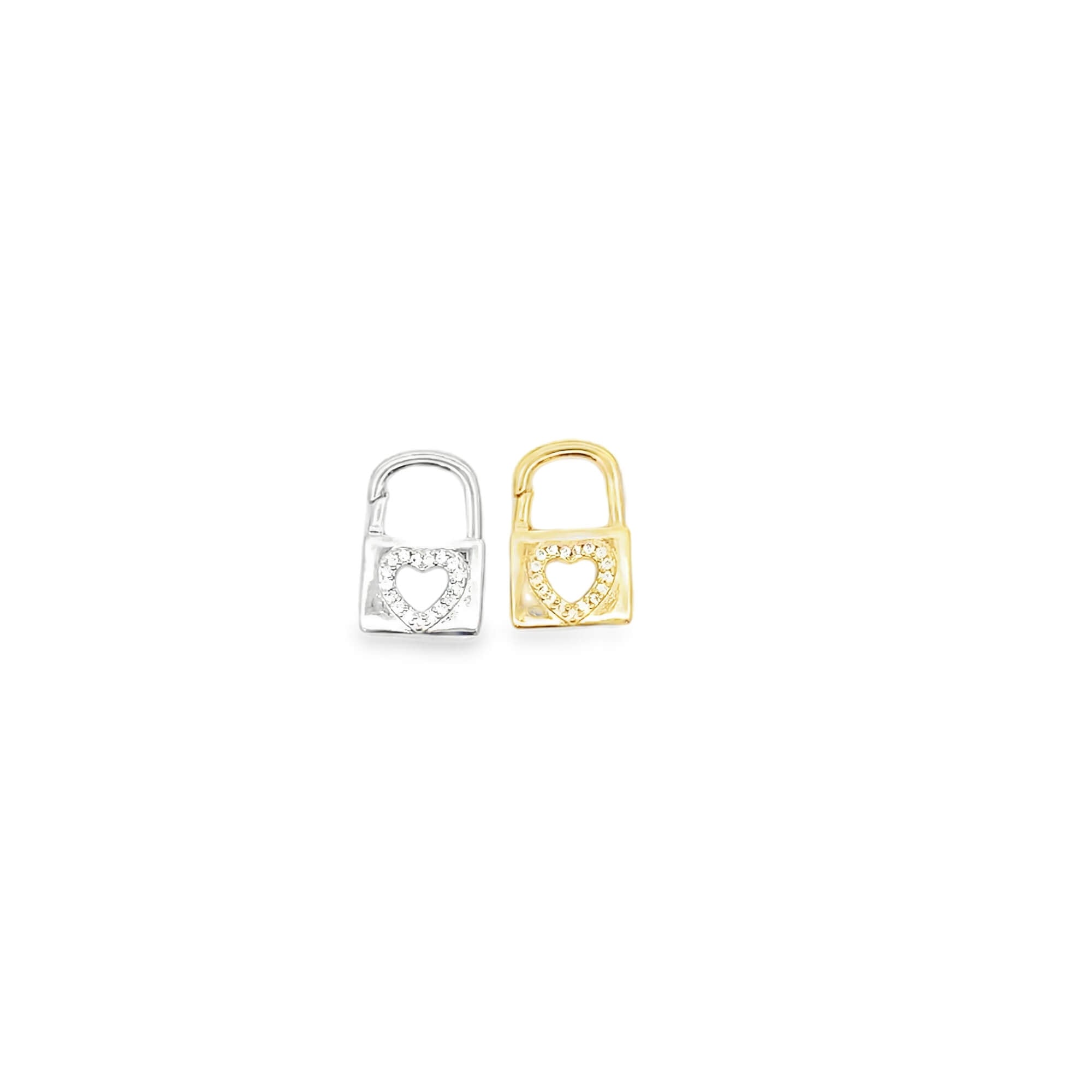 Gold heart lock charm featuring a pavé CZ heart detail. Perfect for charm necklaces, bracelets, and layered jewelry looks.