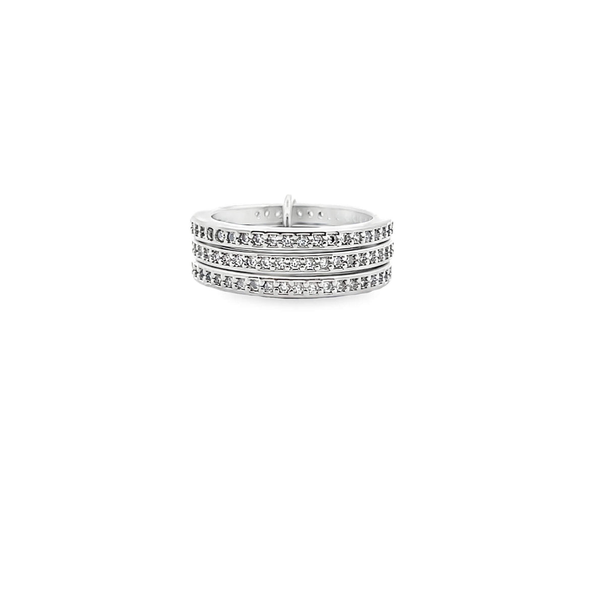 Elegant silver stacking rings with pavé cubic zirconia. Minimalist, versatile band rings perfect for everyday wear or gifting.