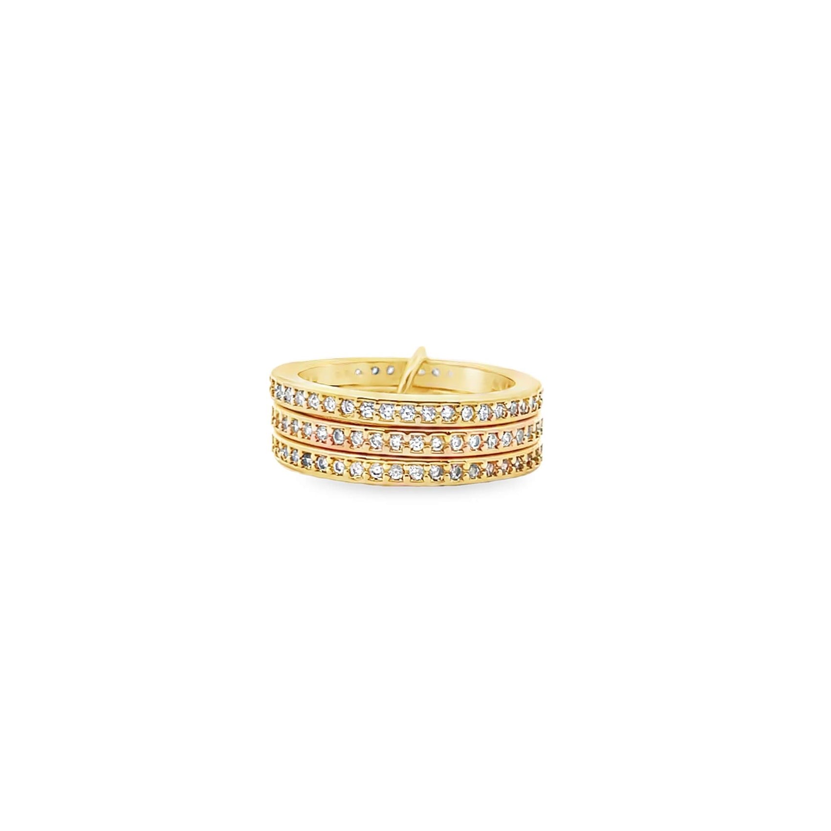 Elegant stacking gold rings with pavé cubic zirconia. Minimalist, versatile band rings perfect for everyday wear or gifting.