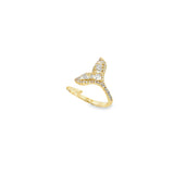Sparkling CZ butterfly adjustable ring featuring baguette and round stones. Available in gold or silver plating. Trendy statement jewelry gift for her.