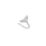 Sparkling CZ butterfly adjustable ring featuring baguette and round stones. Available in gold or silver plating. Trendy statement jewelry gift for her.