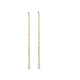 Elegant Long Dainty CZ Baguette Link  Drop Earrings in gold or silver. Dainty linear dangle design perfect for weddings, formal events, and everyday glam.