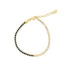 Gold plated two-tone CZ tennis bracelet with red, blue or white stones. Adjustable lobster clasp. Heavy, luxury feel statement jewelry.