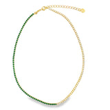 Shop our two tone gold tennis choker necklace featuring half colored CZ and half clear cubic zirconia stones.  statement crystal collar for women.