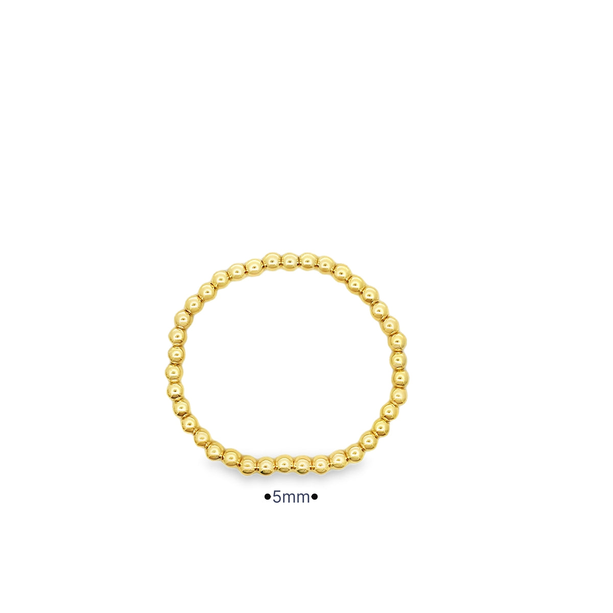 Heavy gold beaded stretch bracelet with thick polished ball beads. Chunky, statement design with substantial weight and luxury shine.