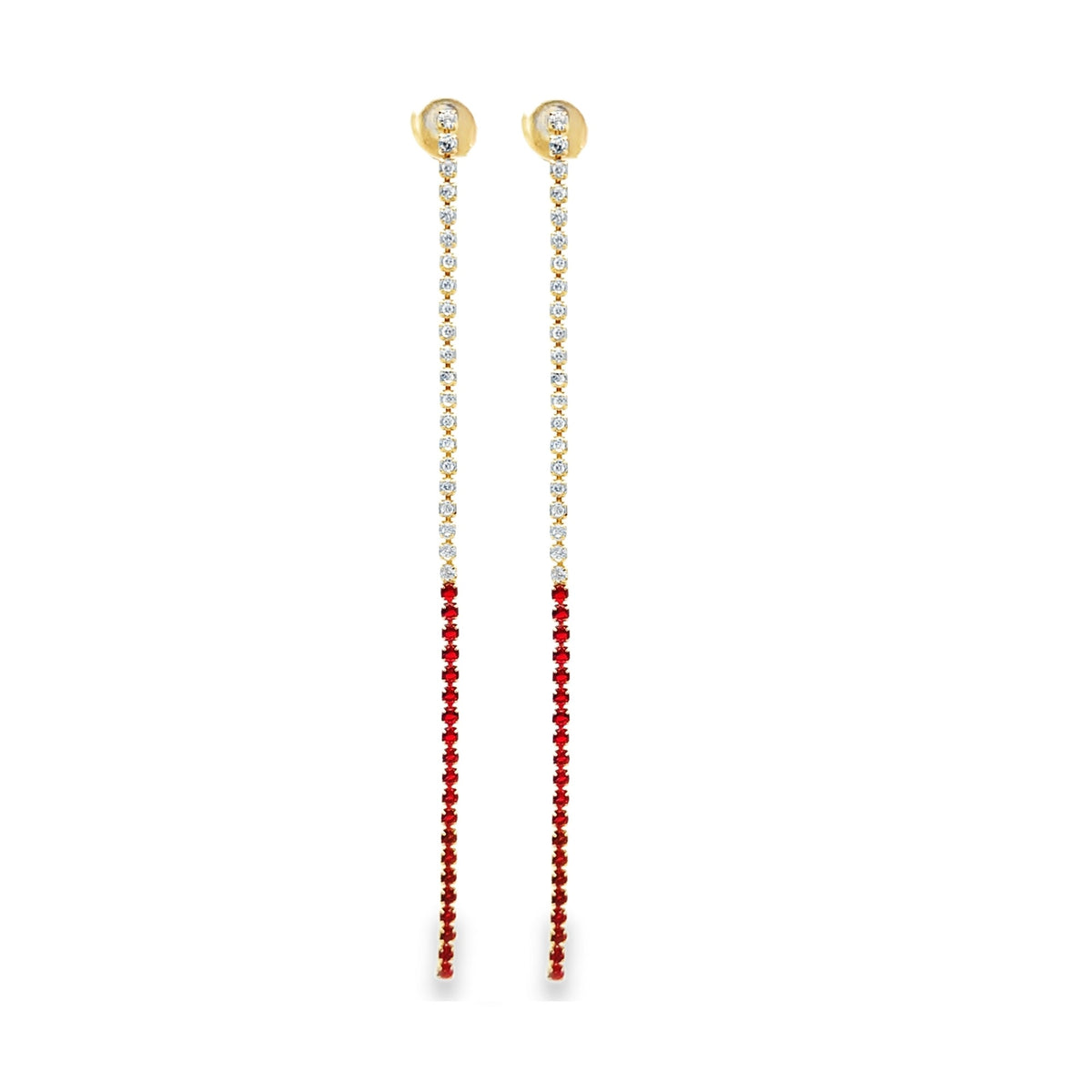 Elegant long tennis drop earrings with CZ stones and color detail. Lightweight dangle earrings perfect for special occasions or everyday glam.