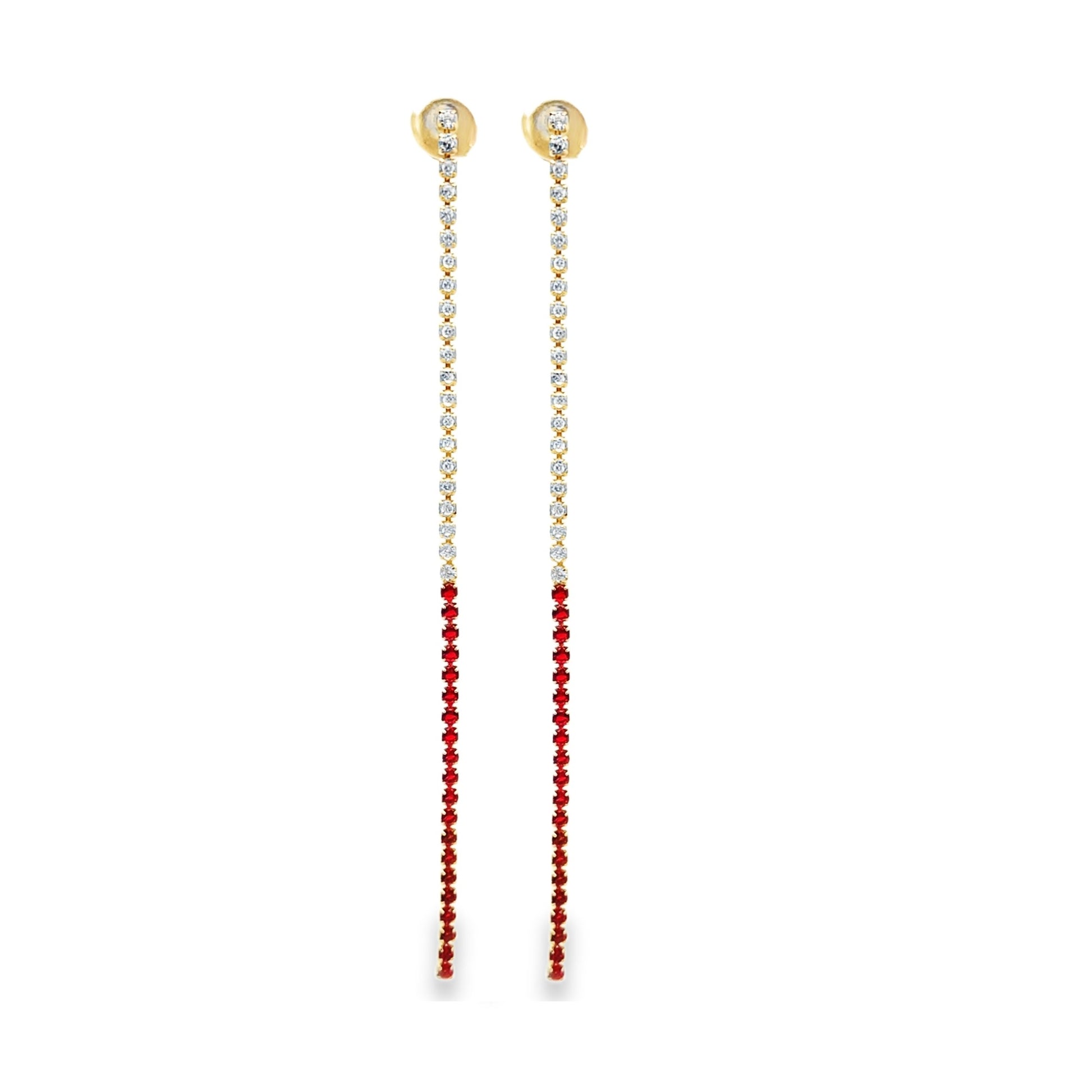 Elegant long tennis drop earrings with CZ stones and color detail. Lightweight dangle earrings perfect for special occasions or everyday glam.