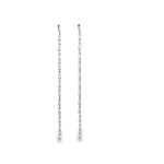 Elegant Long Dainty CZ Baguette Link  Drop Earrings in gold or silver. Dainty linear dangle design perfect for weddings, formal events, and everyday glam.