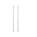 Elegant Long Dainty CZ Baguette Link  Drop Earrings in gold or silver. Dainty linear dangle design perfect for weddings, formal events, and everyday glam.