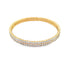 A double row of sparkling diamonds encrusts a sleek gold bangle bracelet displayed against a clean white background.