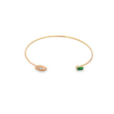 Evil Eye Open Bangle Cuff Bracelet With Green Rectangle Stone (B56)