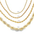 Four gold rope chains display varying thicknesses labeled 2mm, 3mm, 4mm, and 7mm.