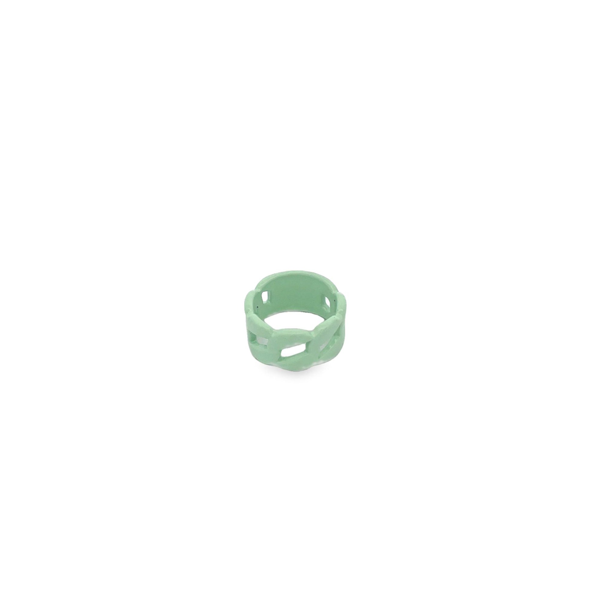A light green chain-link ring sits isolated on a white background.