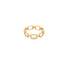 A polished gold chain link ring rests against a clean white background.