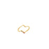 A gold heart ring features a delicate row of colorful gemstones embedded along one side.