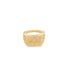 A polished gold signet ring features an engraved Star of David on its textured square face.