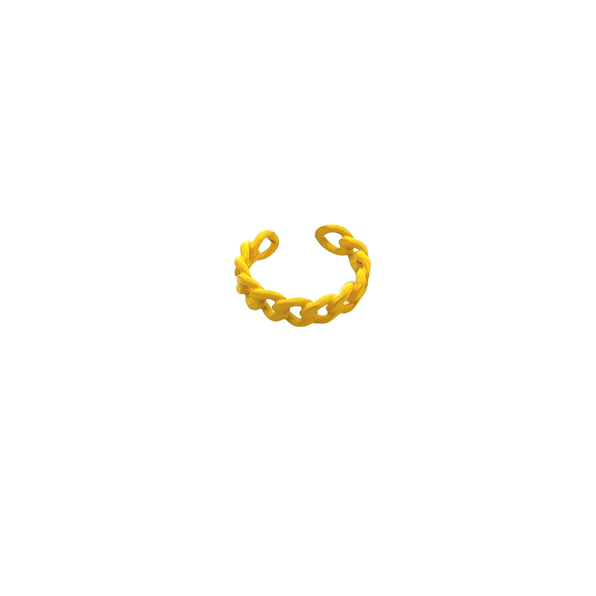 A vibrant yellow chain-link ear cuff sits isolated on a clean white background.