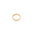 A simple, polished gold band ring rests flat against a clean white background.