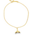 A delicate gold chain bracelet features a charming whale tail pendant hanging gracefully against a white background.