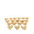 A collection of gold initial signet rings is neatly arranged in rows against a clean white background, showcasing personalized alphabet jewelry.