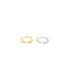 Two sleek open rings rest side by side on a clean white surface, showcasing a polished gold ring and a matching silver ring with tapered ends.