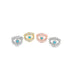 Four sparkling evil eye rings featuring central turquoise stones and baguette-cut cubic zirconia accents sit in a row against a white background.
