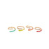 Four colorful enamel and pavé diamond wrap rings display vibrant turquoise, yellow, orange, and red accents against a clean white background.