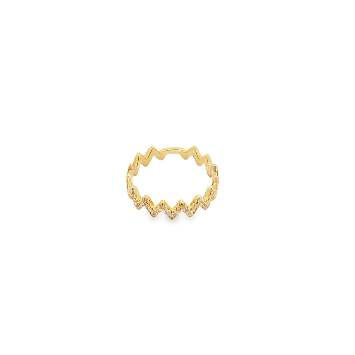 A gold zigzag eternity ring sparkles with pavé-set diamonds against a clean white background.