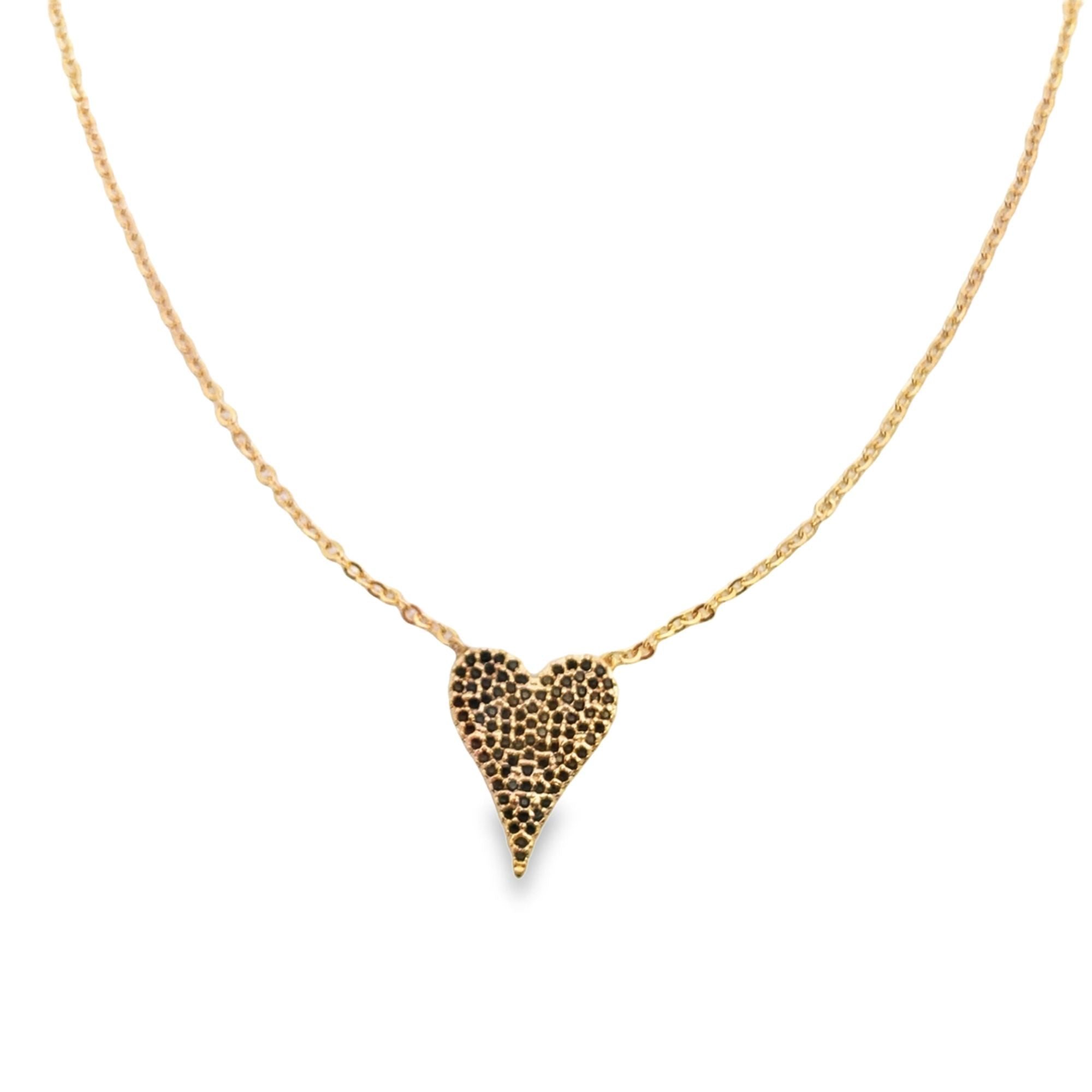 CZ Pave Heart Pendant Rolo Chain Necklace (G90)