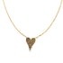 A delicate gold chain necklace features a pavé-set black crystal heart pendant against a white background.
