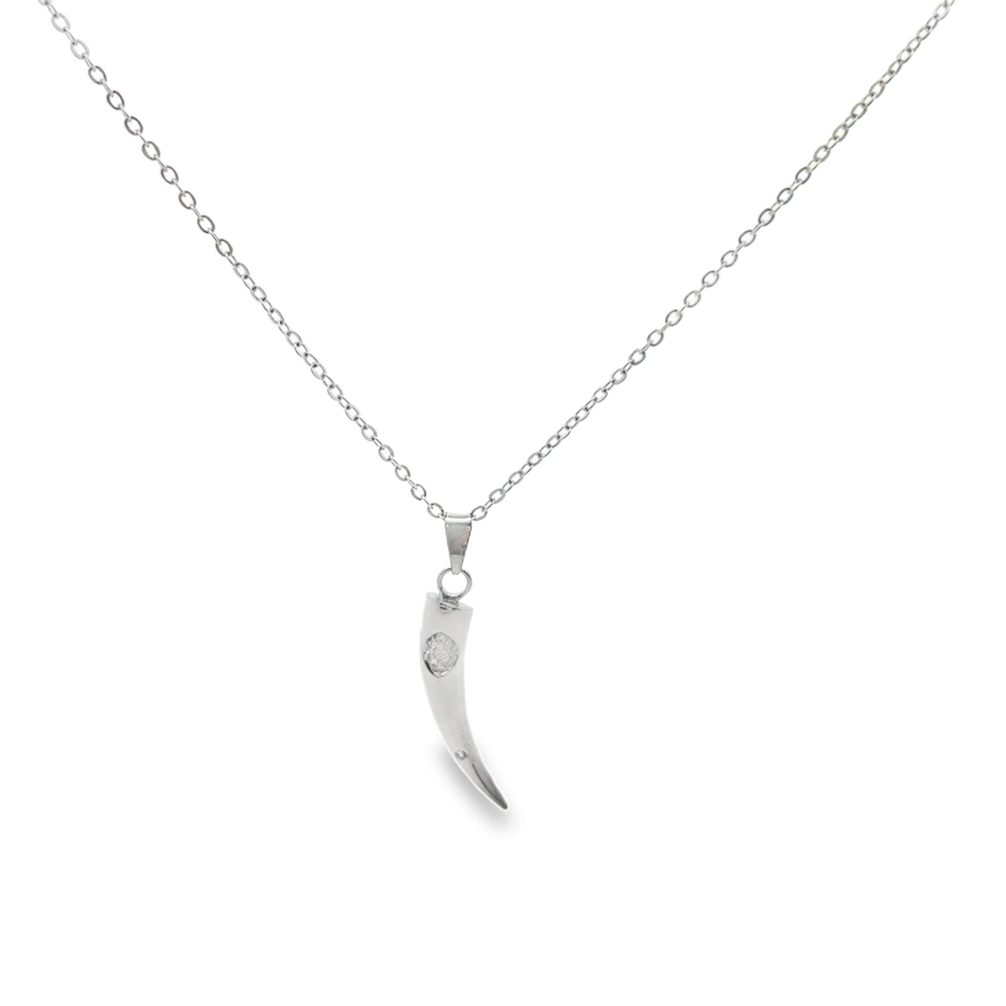 Horn Charm Necklace With CZ Stones