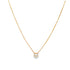 A delicate gold chain necklace features a single sparkling solitaire diamond pendant against a plain white background.