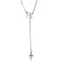 A silver y-necklace features a sparkling rhinestone-embellished &